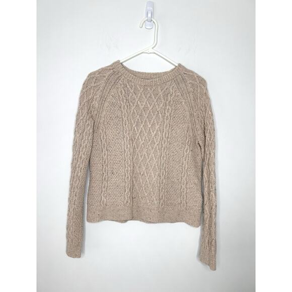 J.CREW Sweaters - J Crew Donegal Knit Crew Sweater Sz S Tan Cable Knit Fisherman Boxy Fit Flecked